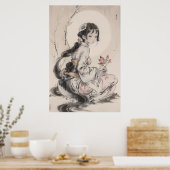 Poster Gueixa e Lua - Arte Tradicional Chinesa (Cuisine)