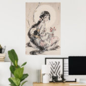 Poster Gueixa e Lua - Arte Tradicional Chinesa (Bureau à domicile)