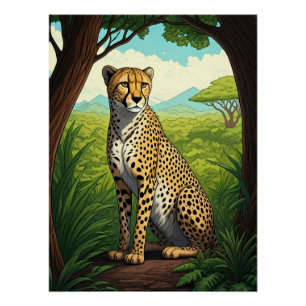 Poster Guépard dans une forêt luxuriante