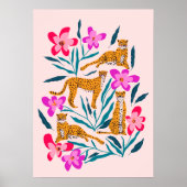 Poster Guépard mignon moderne avec orchidées (Devant)