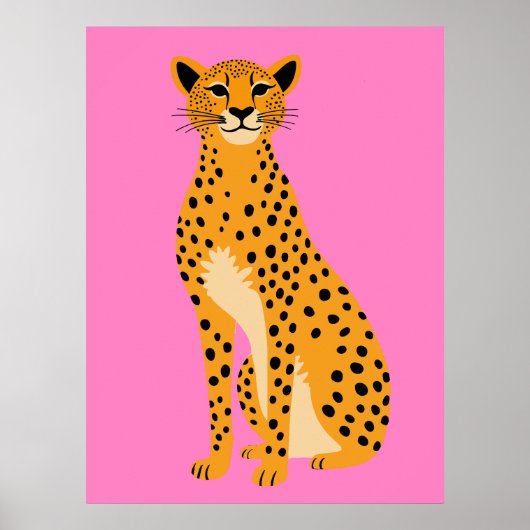 Poster Guépard minimaliste sur rose (Devant)