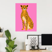 Poster Guépard minimaliste sur rose (Bureau à domicile)
