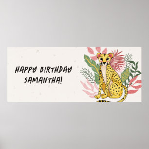 Poster Guépard Rose Animaux de Fête Sauvage Anniversaire