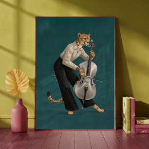 Poster Guépard sophistiqué jouant du violoncelle musical 
