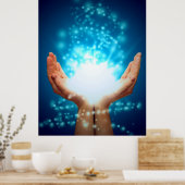 Poster Guérir les mains sur arrière - plan vert, reiki, c (Cuisine)