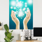 Poster Guérir les mains sur l'arrière - plan vert chakra  (Bureau à domicile)