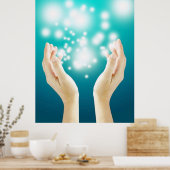 Poster Guérir les mains sur l'arrière - plan vert chakra  (Cuisine)