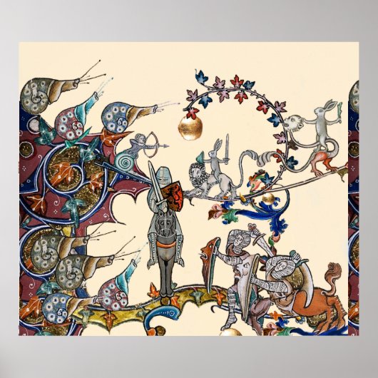 POSTER GUERRE BESTIAIRE MÉDIÉVALE, CHEVALIERS, CRÈME DES (Devant)