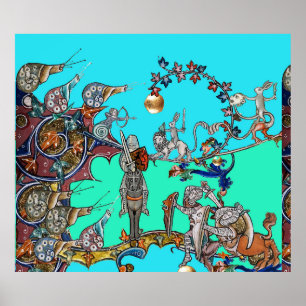 POSTER GUERRE BESTIAIRE MÉDIÉVALE, CHEVALIERS, ESPACES GÉ