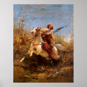 Poster Guerrier arabe d'Adolf Schreyer menant une charge