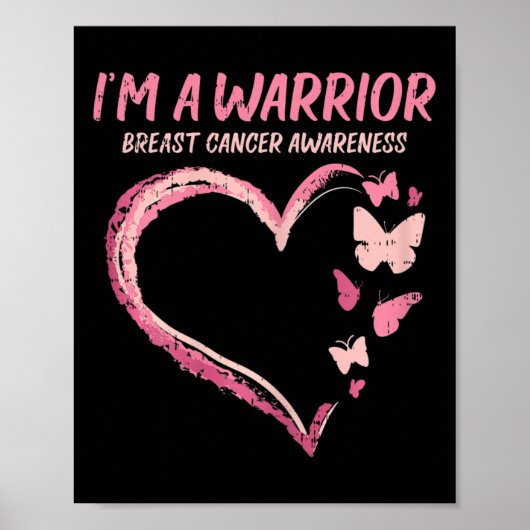 Poster Guerrier Coeur Papillon du sein Conscience du canc (Devant)