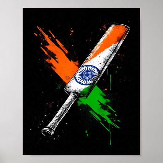 Poster Guerrier de cricket d'Inde T Cricket Drapeau brita (Devant)