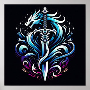 Poster Guerrier de fantaisie Épée de dragon mystique Flam