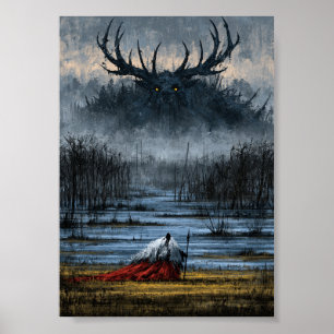 Poster Guerrier de Marais de Dark Fantasy Face à une Gran