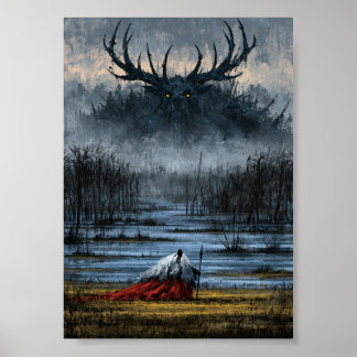 Poster Guerrier de Marais de Dark Fantasy Face à une Gran