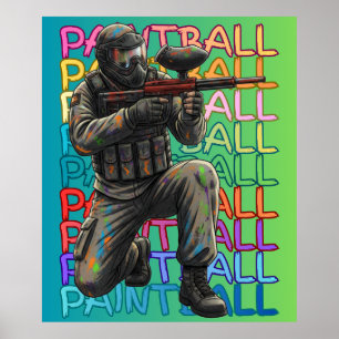 Poster Guerrier de paintball néon