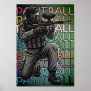 Poster Guerrier de paintball néon