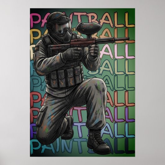 Poster Guerrier de paintball néon (Devant)