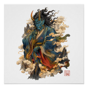 Poster Guerrier démon Blue Oni Mythologie japonaise Yok