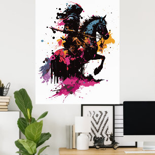 Poster Guerrier équitation cheval en aquarelle