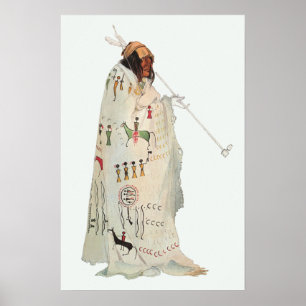 Poster Guerrier indien avec portrait de pipe par Karl Bod