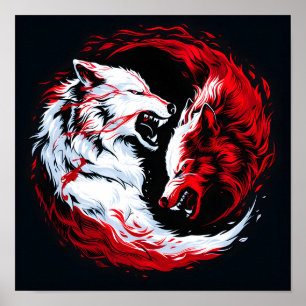 Poster Guerrier loup cosmique rouge blanc