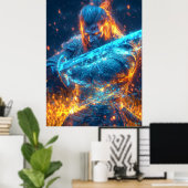 Poster Guerrier médiéval néon - Chevalier Cyber-Imaginair (Bureau à domicile)