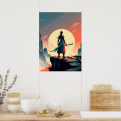 Poster Guerrier Minimaliste avec Gaming d'Épée (Cuisine)