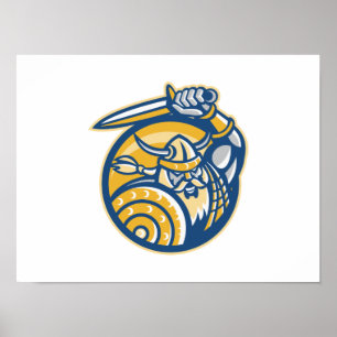 Poster Guerrier Norse Viking Avec Épée Et Bouclier