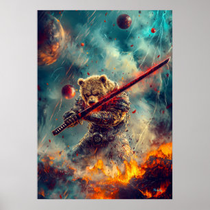 Poster Guerrier Ours Céleste – Gardien Samouraï Cosmique