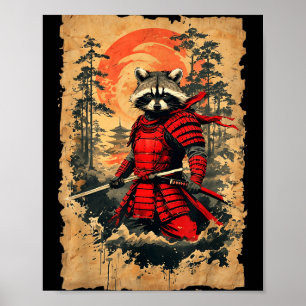 Poster Guerrier Raton laveur Samouraï Japonais Graphisme