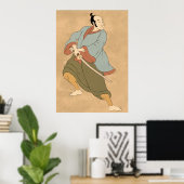 Poster guerrier samouraï avec combat d'épée katana (Bureau à domicile)