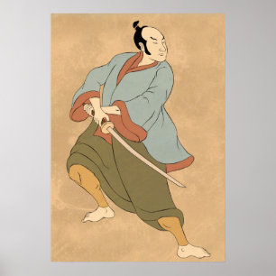 Poster guerrier samouraï avec le combat d'épée de katana
