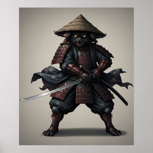 Poster Guerrier samouraï Chat noir (Devant)