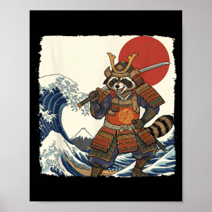 Poster Guerrier samouraï raton laveur drôle &amp; art