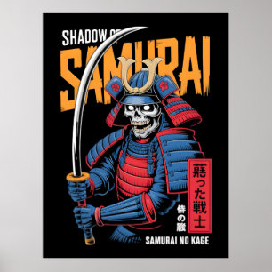 Poster Guerrier squelette samouraï de l'ombre en armure b