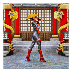 Poster Guerrière asiatique Fantasy Samouraï Création arti