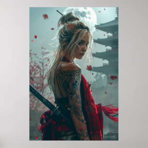 Poster Guerrière samouraï femme avec katana — culture jap