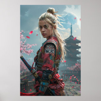 Poster Guerrière samouraï femme avec katana — culture jap