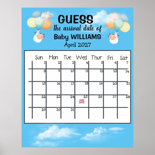 Poster Guess Date d'échéance Calendrier Baby Balloon Post (Devant)