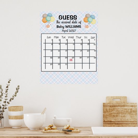 Poster Guess Date d'échéance Calendrier Ballons bébé Post (Cuisine)
