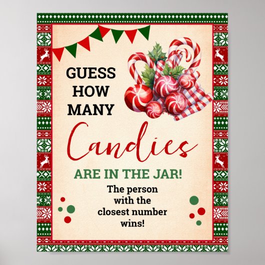 Poster Guess How Many Candies Game Ugly Sweater Sign (Devant)