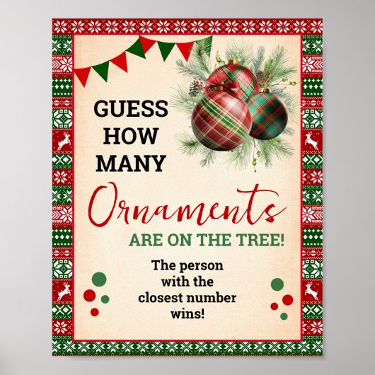 Poster Guess How Many Ornaments Game Ugly Sweater Sign (Devant)