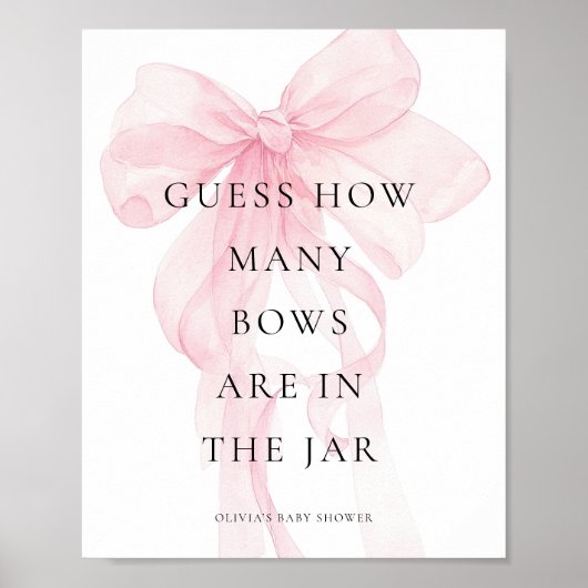Poster Guess How Many Pink Bow Baby Shower Game (Devant)