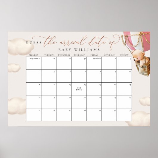 Poster Guess The Due Date Calendar Pink Bear (Devant)