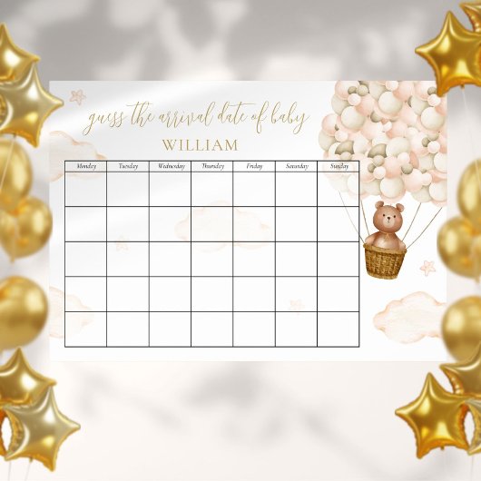 Poster Guess The Due Date Teddy Bear Balloons