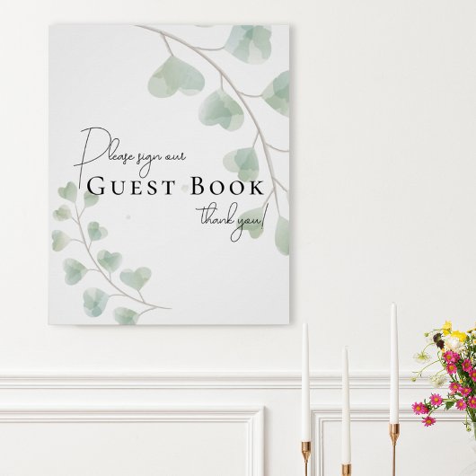 Poster Guest Book Sign with Eucalyptus Leaves