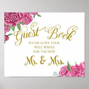 Poster Guest book well wishes wedding sign peony rose