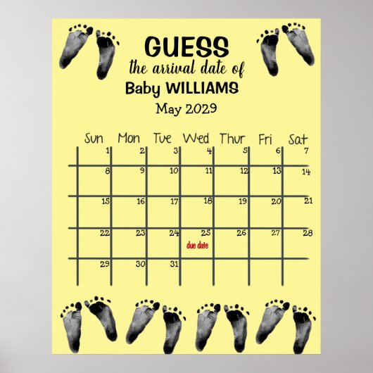 Poster Guichet Date d'échéance Calendrier avec empreintes (Devant)