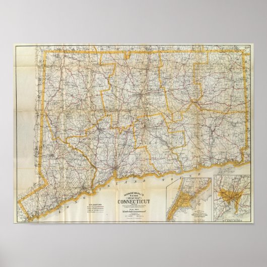 Poster Guide de Mendenhall, Road Map Connecticut (Devant)